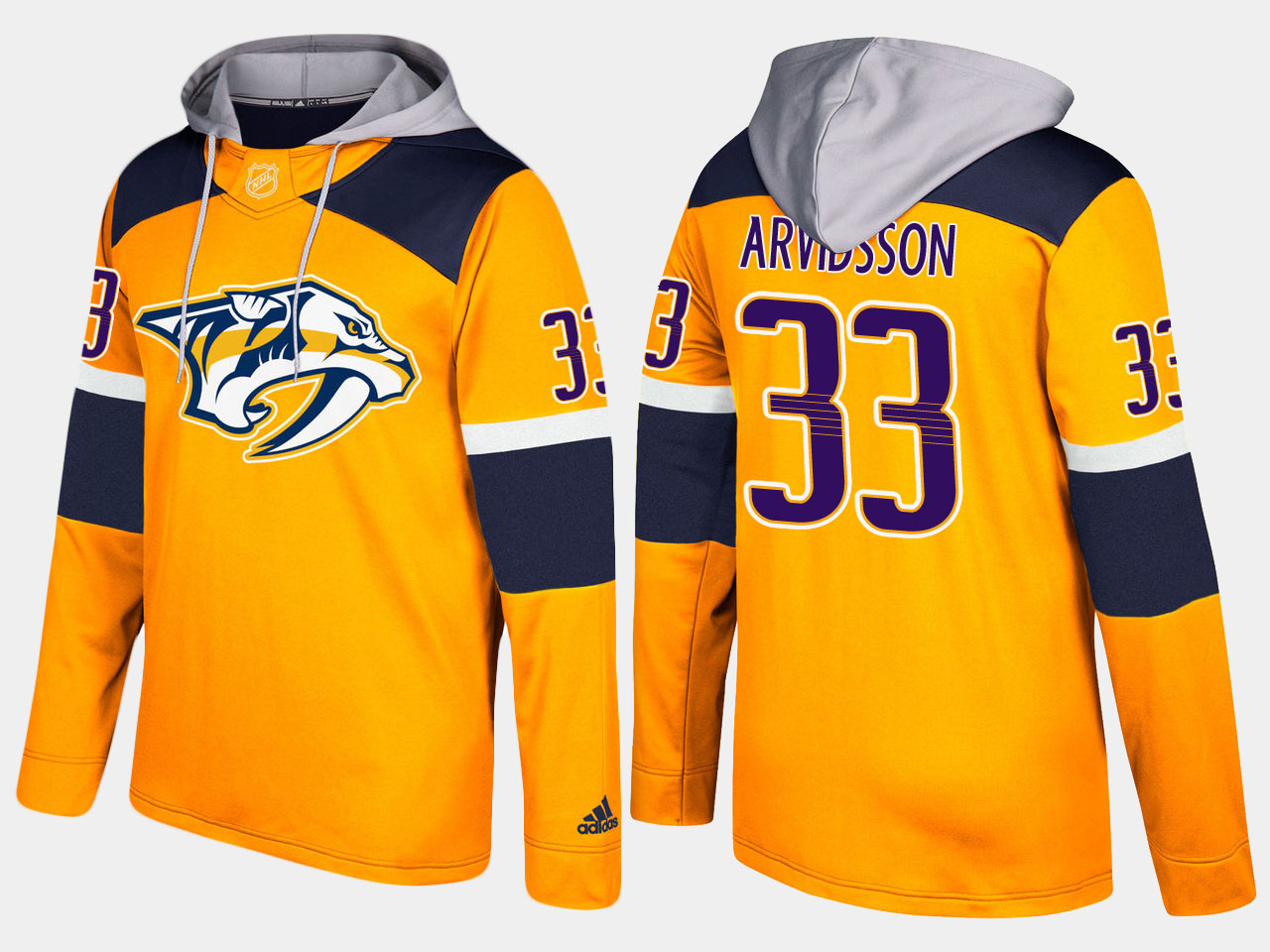 Men NHL Nashville predators 33 viktor arvidsson yellow hoodie